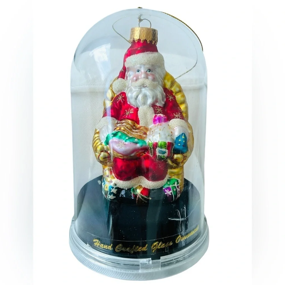 Hand Blown Glass Santa Throne Ornament 5” Large Vintage Style NIB Case